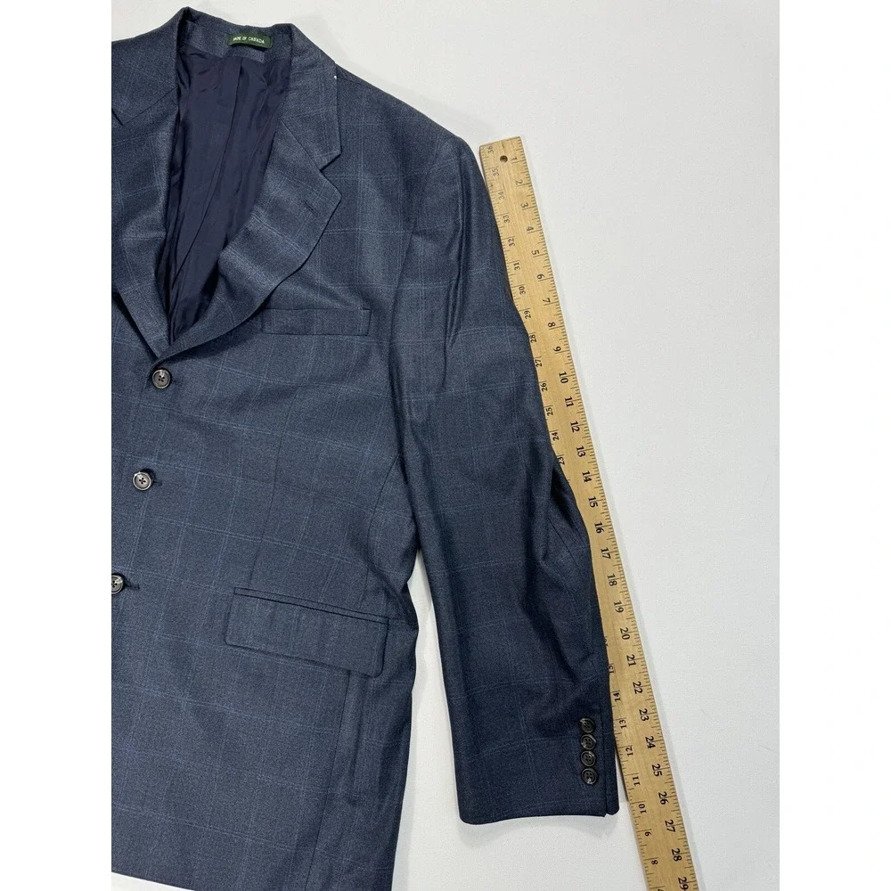 Lauren Ralph Lauren Men 44L Silk Wool Blazer Navy Windowpane Plaid Suit Jacket